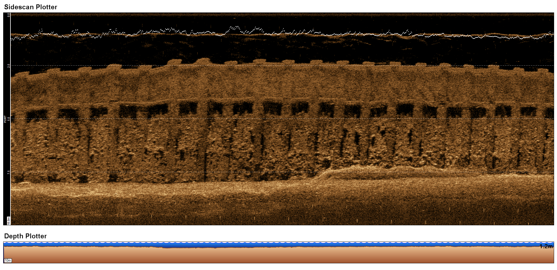 The curve of the harbour wall has slight adverse effects on the scan and this can be seen in the scan above where on the left hand side the wall appears to get shorter and fall away.